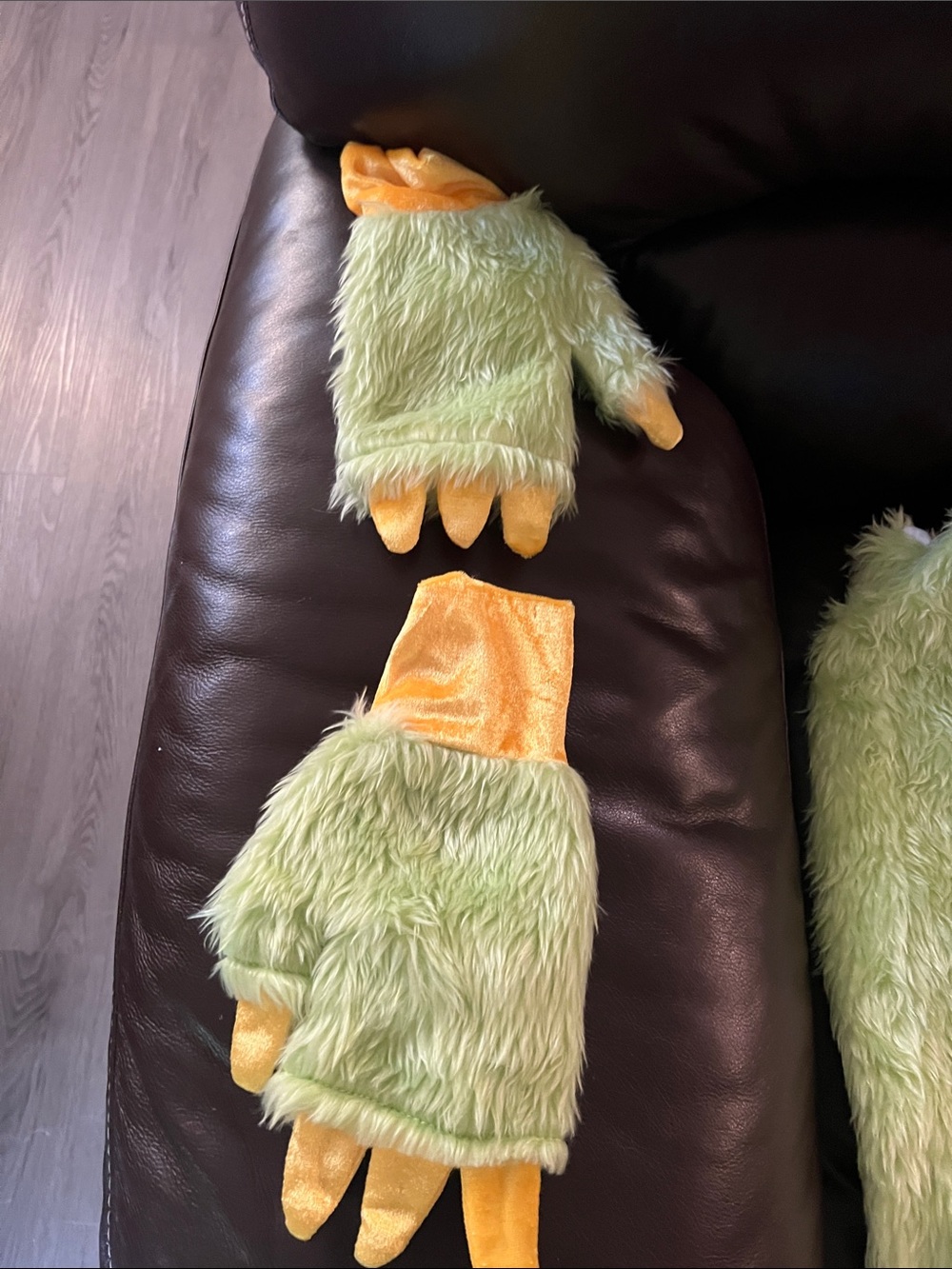 Kids Plush Monster Mittens — Light Green with Yellow Claws